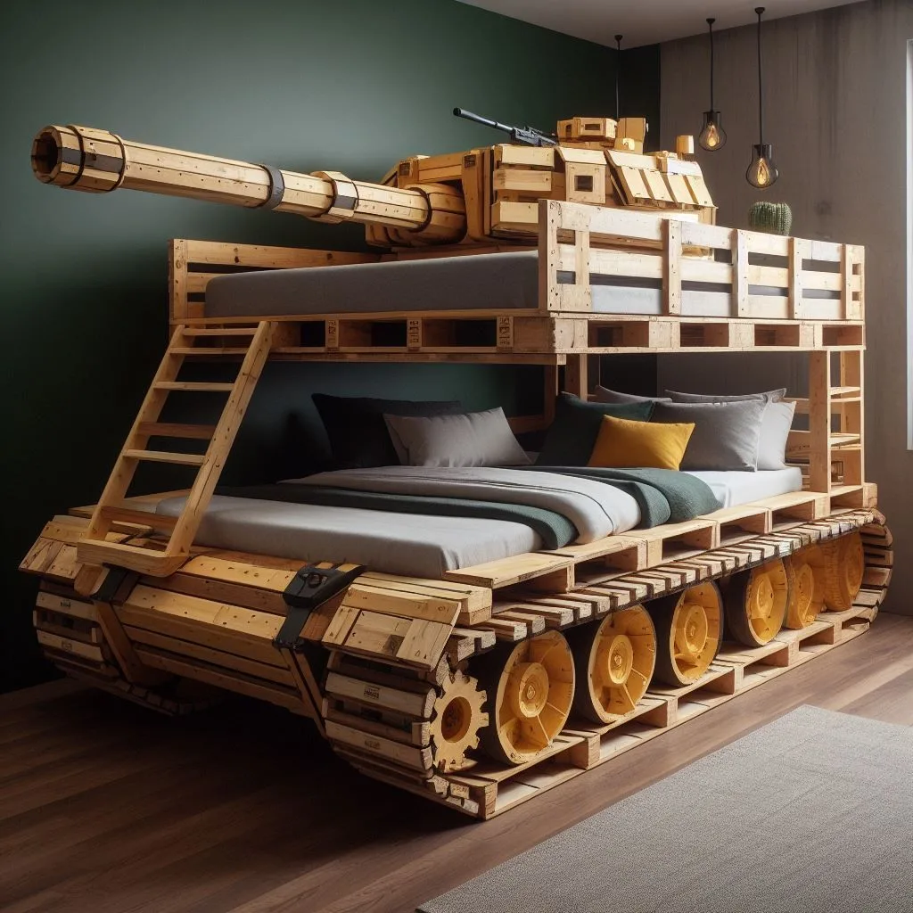 Tank Inspired Pallet Bunk Bed: Step by Step Plans & Designs