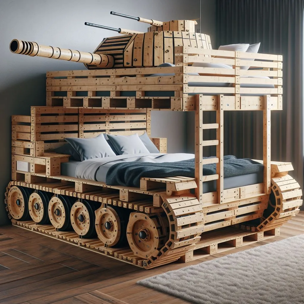 Tank Inspired Pallet Bunk Bed: Step by Step Plans & Designs