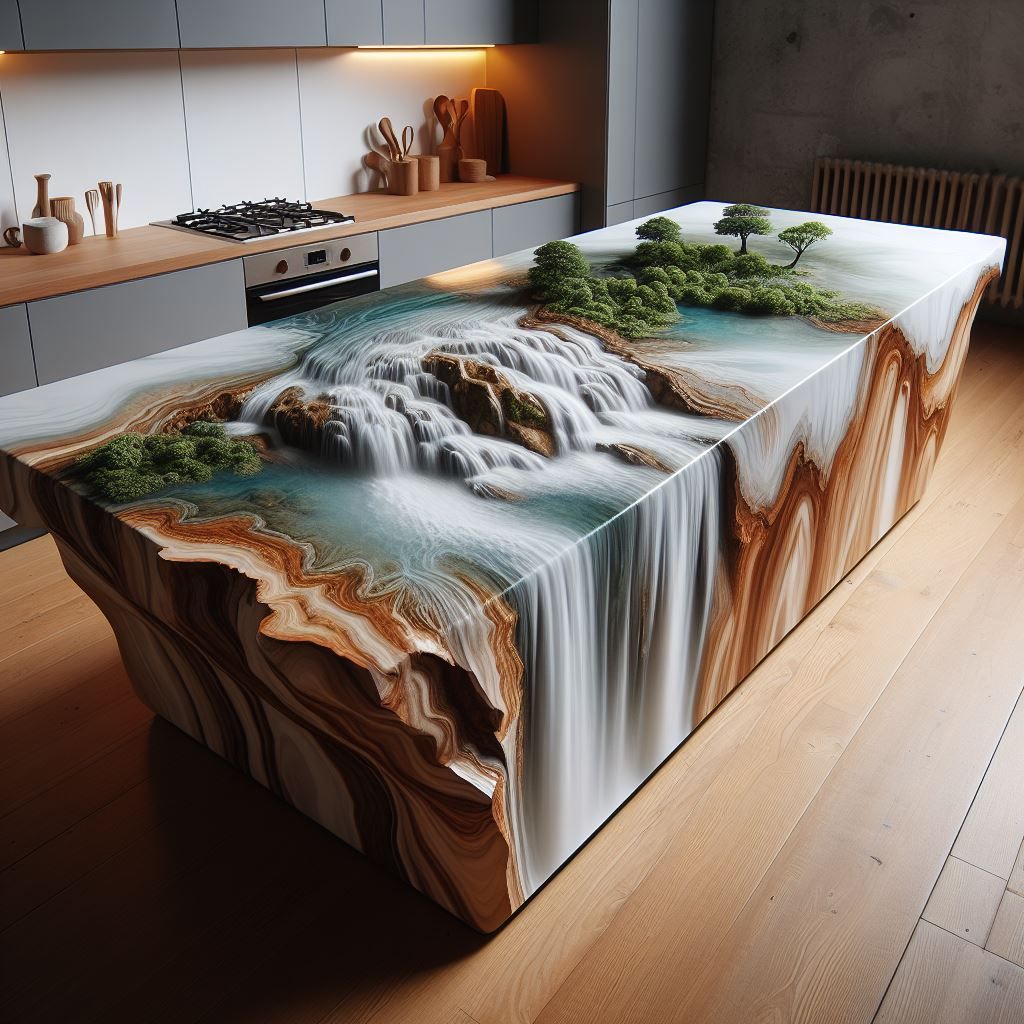 Inspired Wood Epoxy Kitchen Island: Fusion of Nature & Modern Design