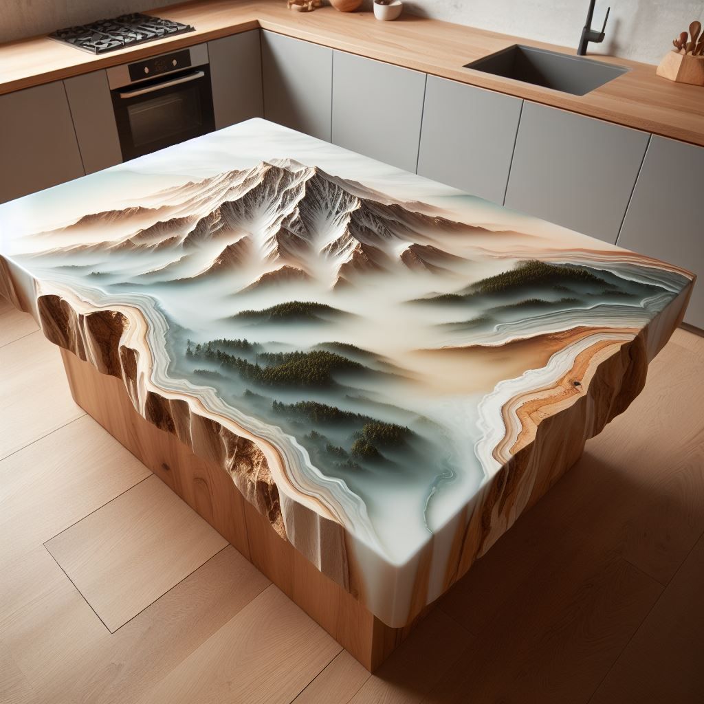 Inspired Wood Epoxy Kitchen Island: Fusion of Nature & Modern Design